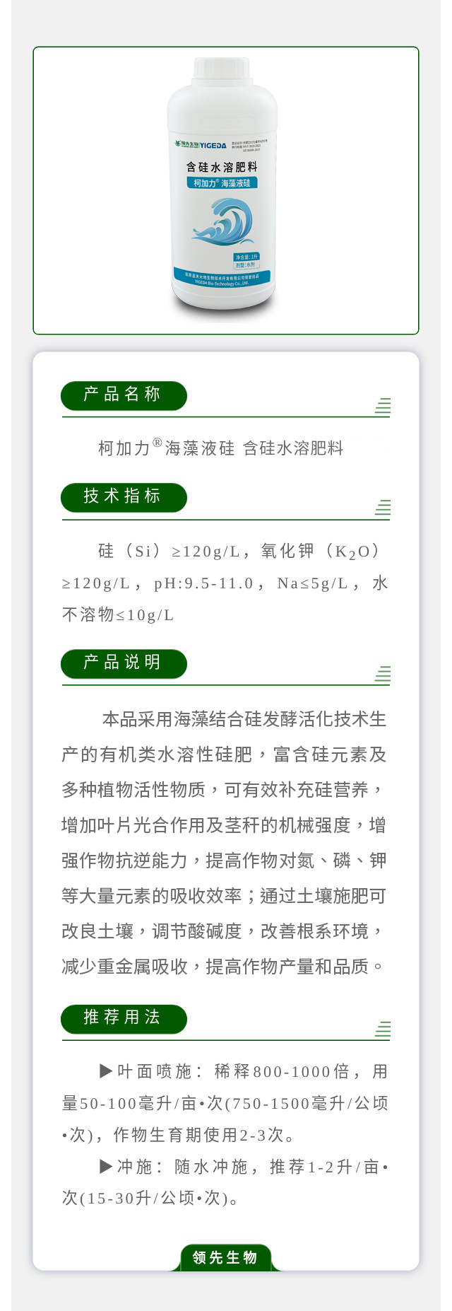 柯加力? 海藻液硅 含硅水溶肥料